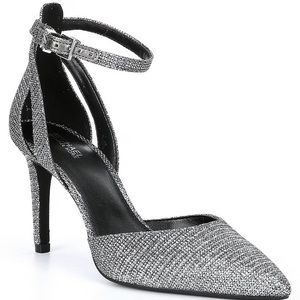MICHAEL Michael Kors Silver Glitter Pointed-Ankle Strap Heels